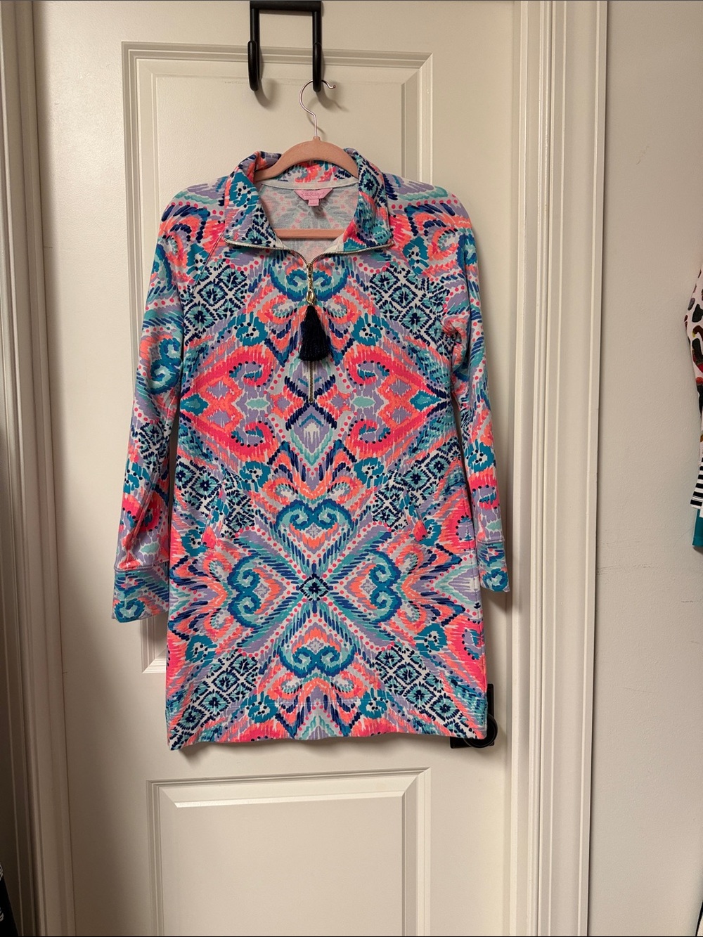 Vibrant Multicolor Pullover Tunic with Tassel Zip